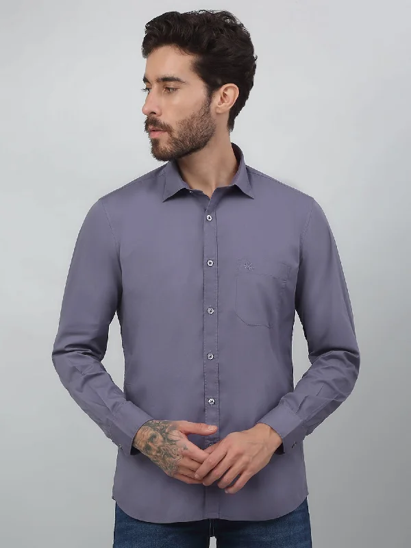 Men's Light Purple Casual Plain Stretch Full Sleeve Shirt