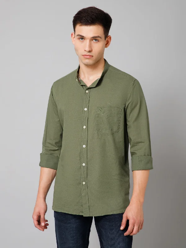 Men's Olive Green Casual Plain Full Sleeve Shirt