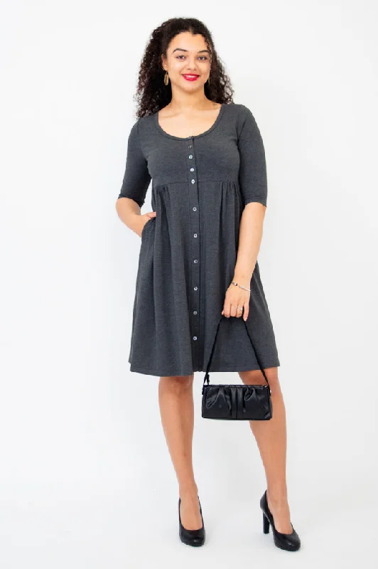 Nelly 3/4 Sleeve Dress, Graphite, Bamboo