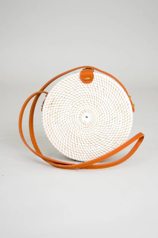 Round Rattan Purse, White large