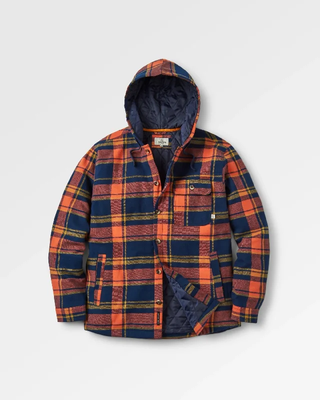 Sherwood Check Hooded Overshirt - Rich Navy/Burnt Orange