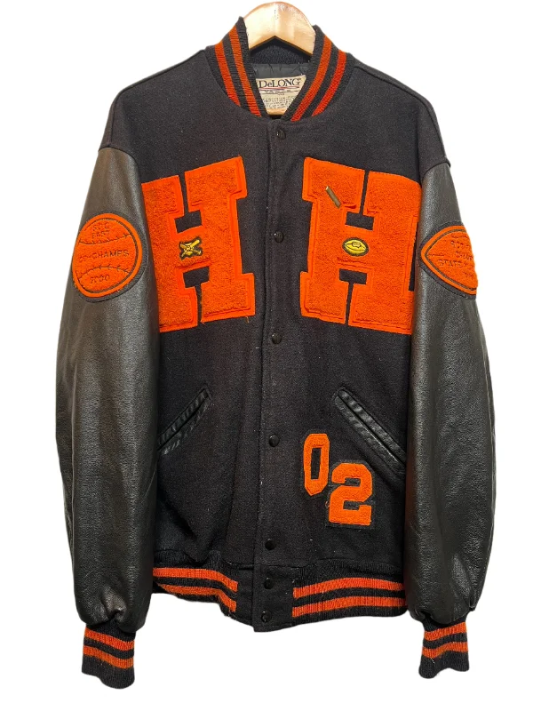 Delong Black Orange Mens Varsity Jacket (Size XL)