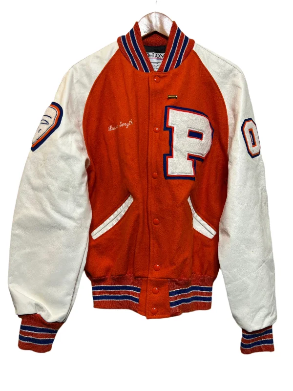 Delong Orange White Mens Varsity Jacket (Size M)