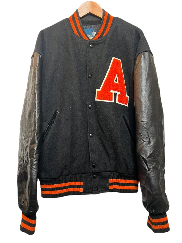 Gem Sportswear Black Orange Mens Varsity Jacket (Size L)