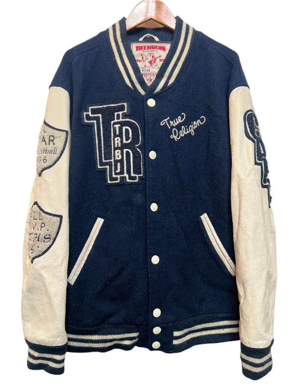 True Religion Navy White Varsity Jacket (Size XL)