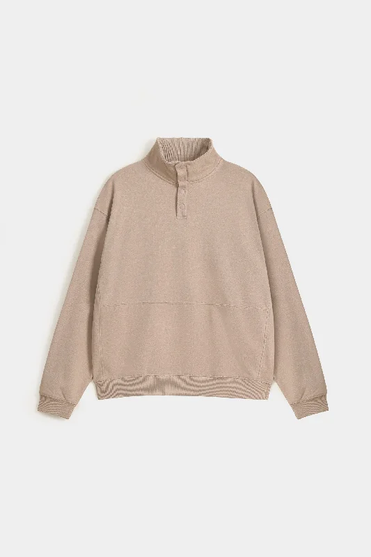 Buttoned Quarter Placket Sweatshirt