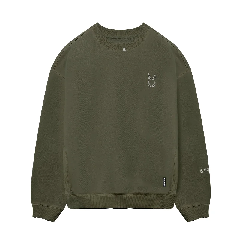 0861. Tech Essential™ Distressed Crewneck - Faded Olive