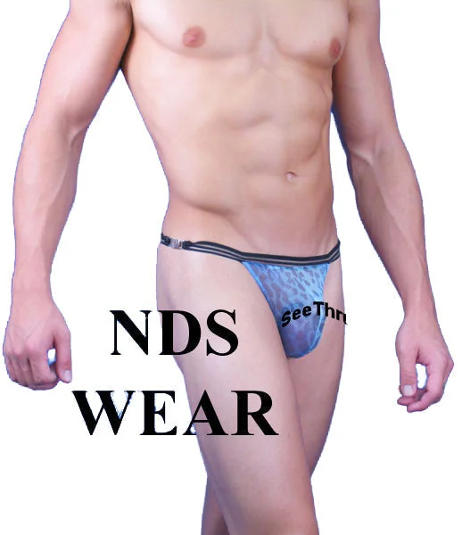 Stylish and Daring Sheer Blue Leopard Clasp Thong for Men  -BLOWOUT SALE!