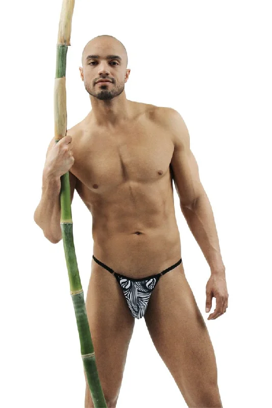 Men's Thong: Festivo Black Zebra Print G-string