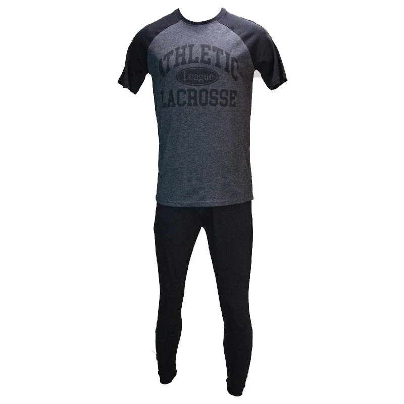 Charcoal Reglan T Shirt And Black Pyjama Shorts Set Charcoal