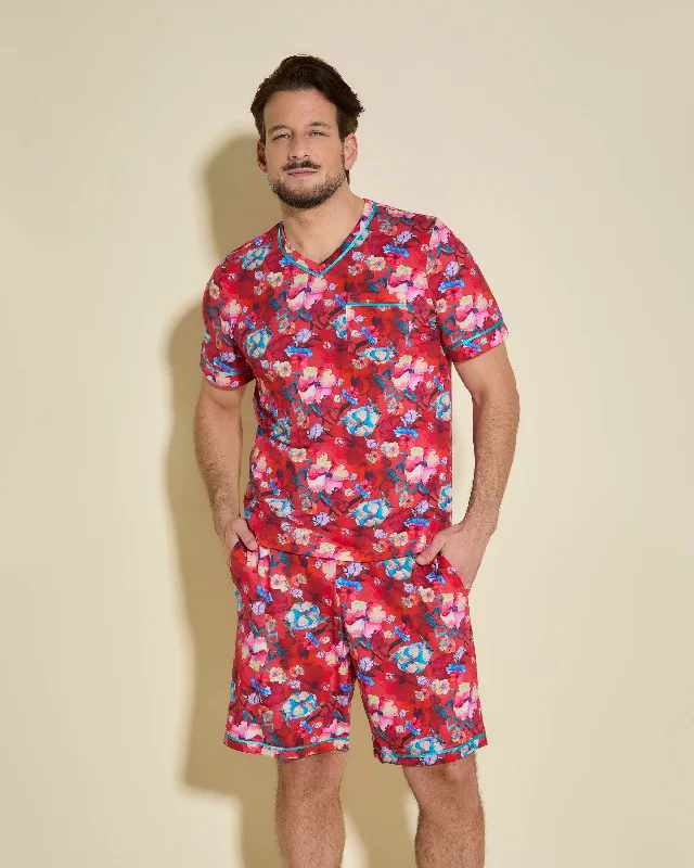 Conjunto De Pijama Para Hombre Con Camisa De Manga Corta Y Pantalones Cortos