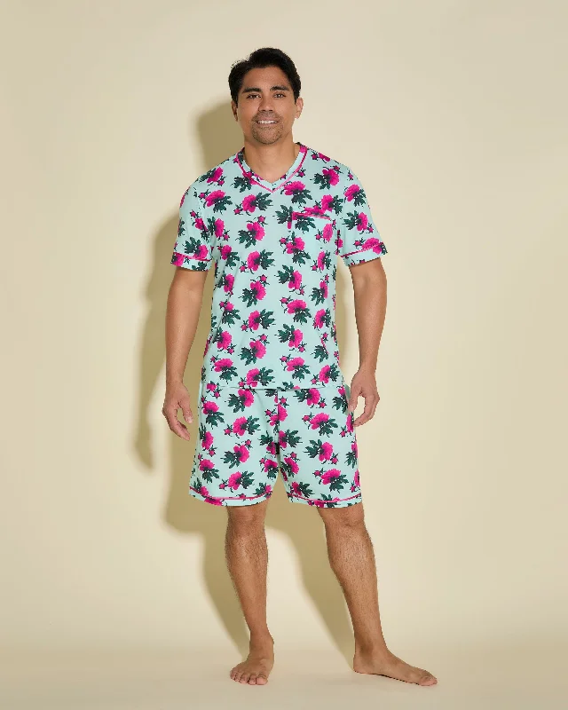 Conjunto De Pijama Para Hombre Con Camisa De Manga Corta Y Pantalones Cortos