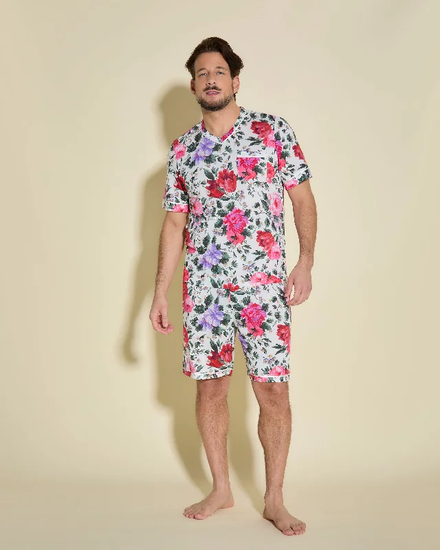 Conjunto De Pijama Para Hombre Con Camisa De Manga Corta Y Pantalones Cortos