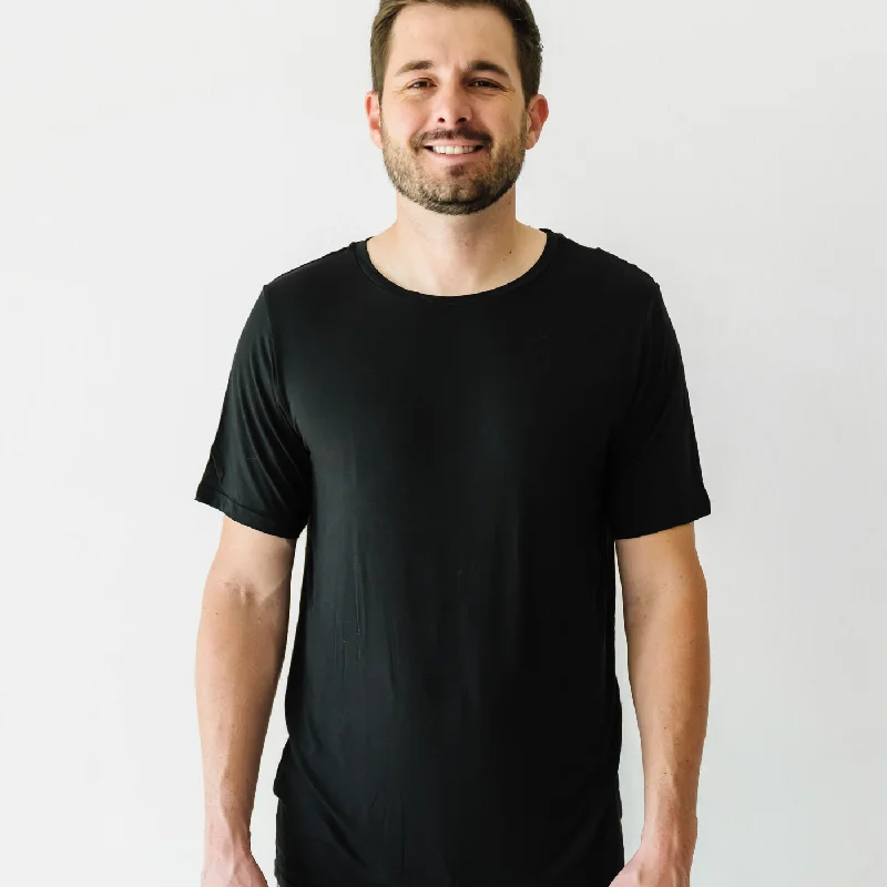 Solid Black Men's Short Sleeve Pajama Top