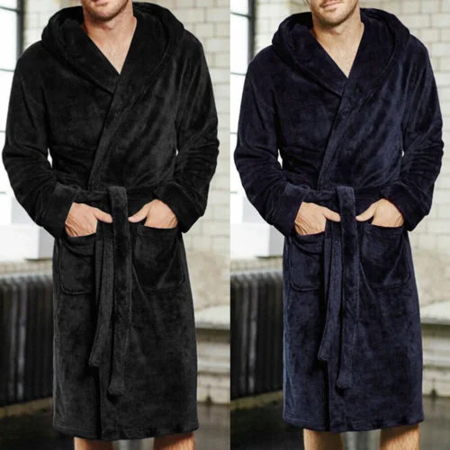 HIRIGIN Men's Winter Warm Robes Thick Lengthened Plush Shawl Bathrobe Kimono Home Clothes Long Sleeved Robe Coat peignoir homme