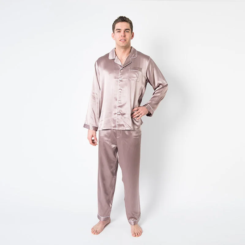 Men's Taupe Mulberry Silk Pajama Set